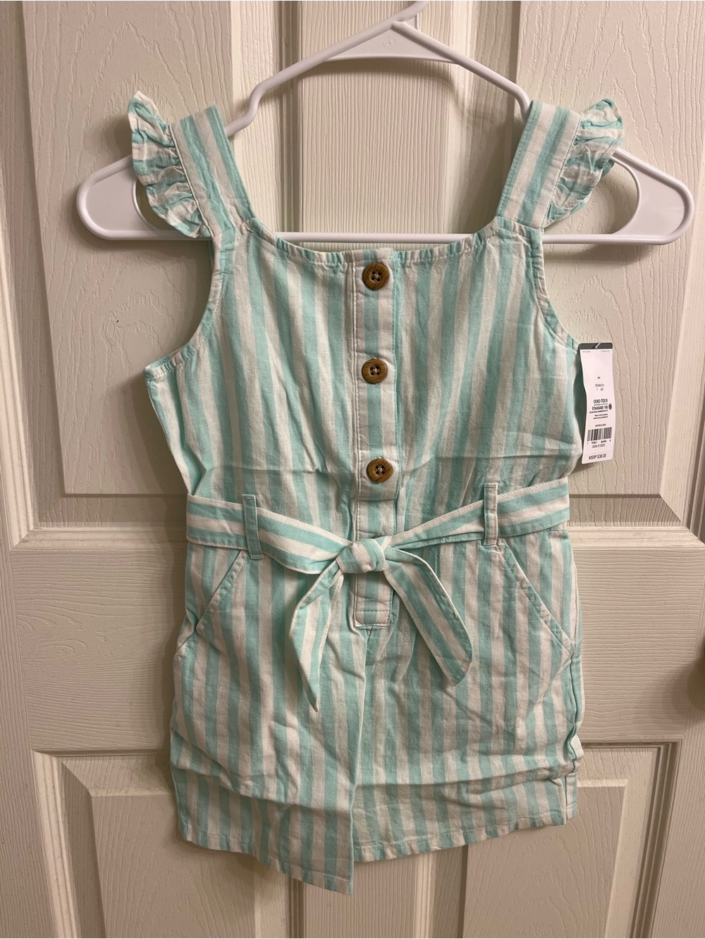 Carter’s Kids Mint & White Romper with Belt (NWT)